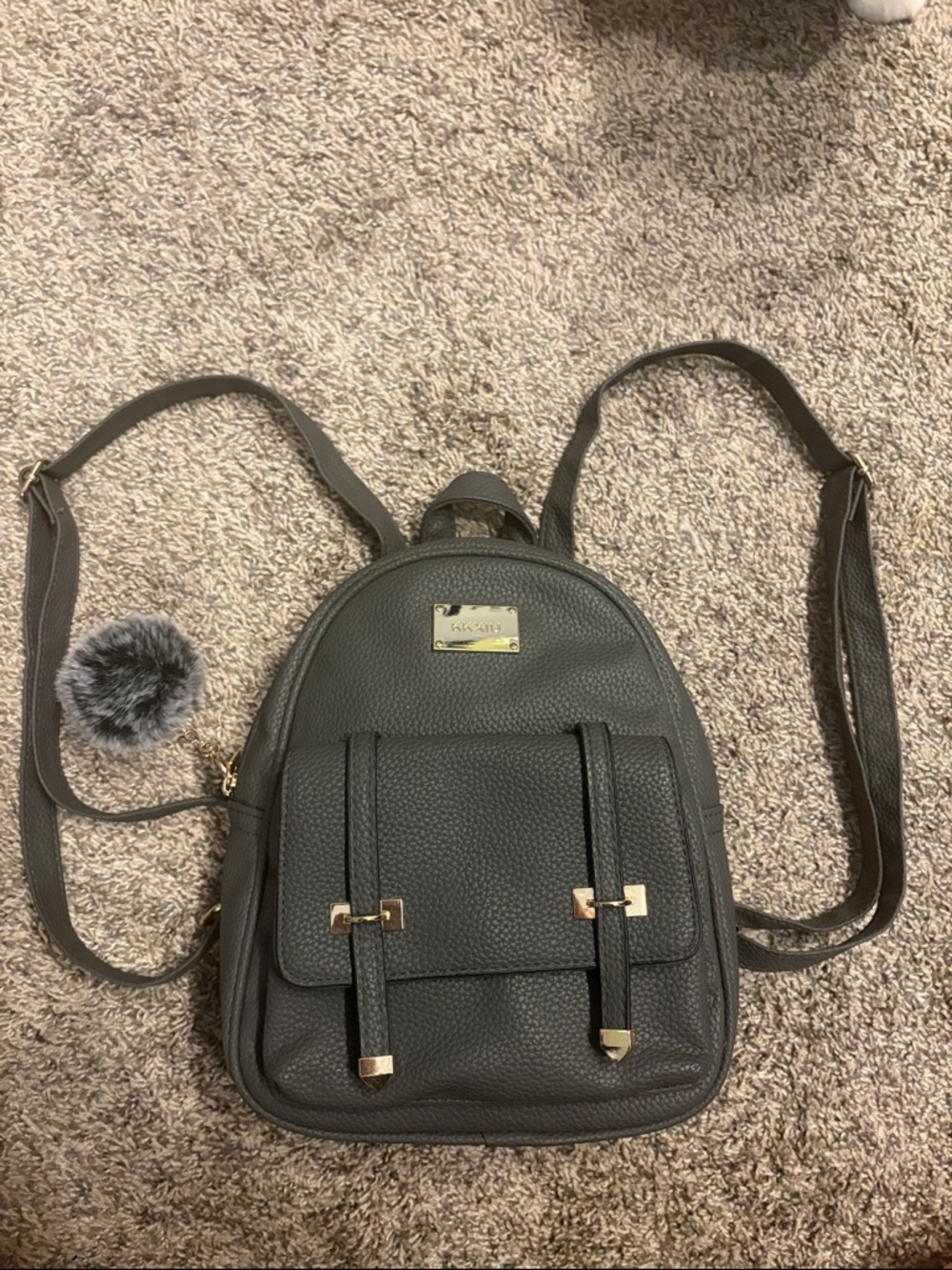 Mini Faux-Leather Backpack Purse - Dark Gray